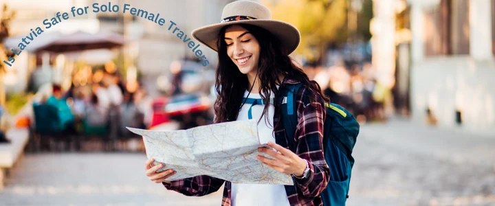 A woman in a hat and backpack looks at a map, planning her route while enjoying the great outdoors.